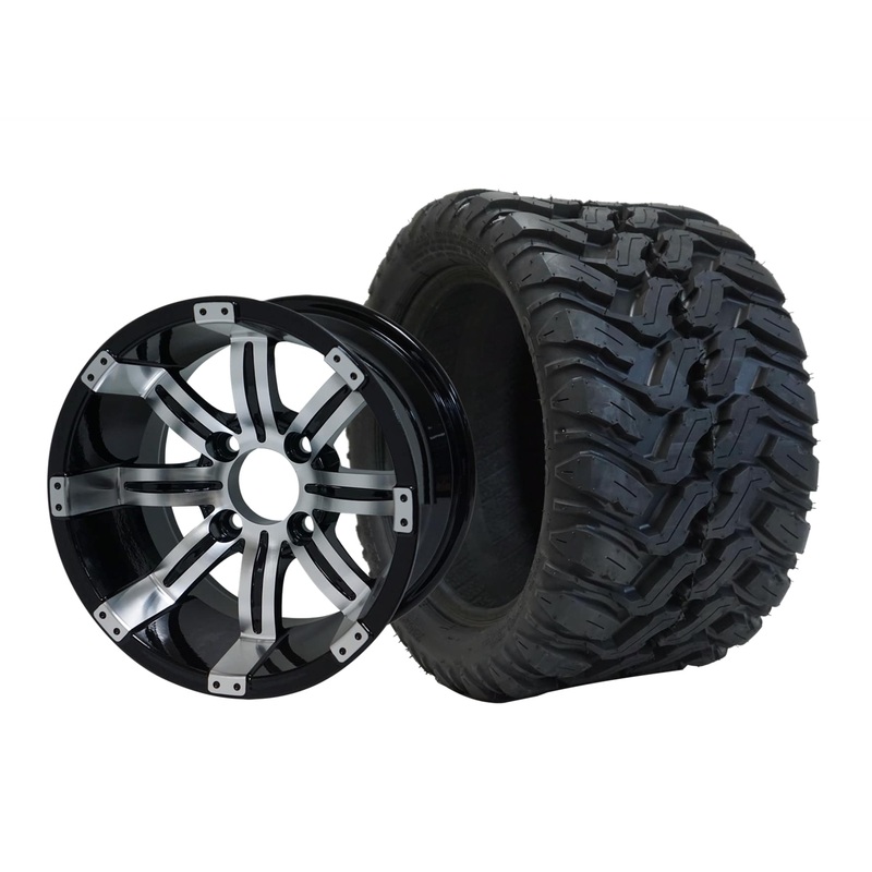 SGC 12″ Tempest Machined Black Wheel – Aluminum Alloy / STEELENG 20″x10″-12″ Mud Terrain Tire Tires Combo – Set of 4