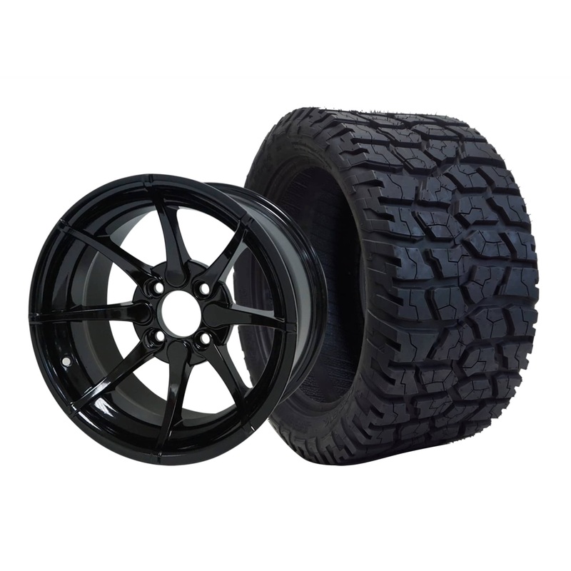 SGC 14″ Hydra Glossy Black Wheel – Aluminum Alloy / STEELENG 22″x10.5″-14″ GATOR All Terrain Tire DOT Approved Tires Combo – Set of 4