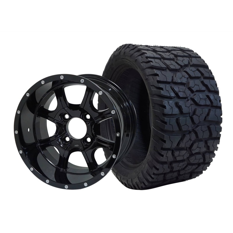 SGC 14″ Night Stalker Glossy Black Wheel – Aluminum Alloy / STEELENG 22″x10.5″-14″ GATOR All Terrain Tire DOT Approved Tires Combo – Set of 4