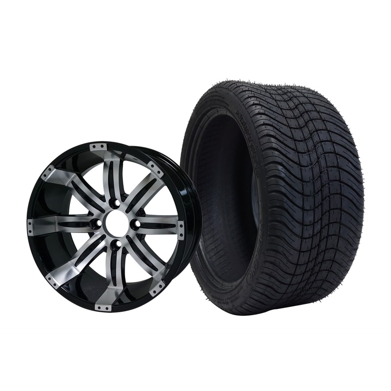 SGC 14″ Tempest Machined/Black Wheel – Aluminum Alloy / STEELENG 205/30-14 Low Profile Tire DOT Approved Tires Combo – Set of 4