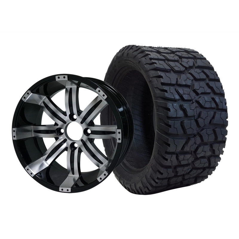 SGC 14″ Tempest Machined/Black Wheel – Aluminum Alloy / STEELENG 22″x10.5″-14″ GATOR All Terrain Tire DOT Approved Tires Combo – Set of 4