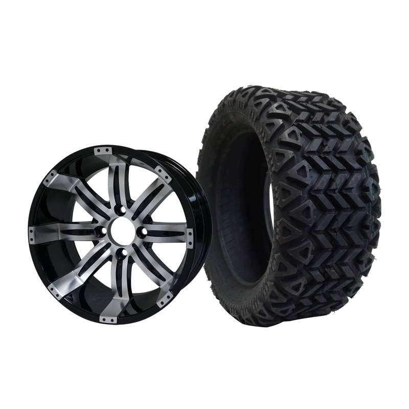 SGC 14″ Tempest Machined/Black Wheel – Aluminum Alloy / STEELENG 23″x10″-14″ All Terrain Tire DOT Approved Tires Combo – Set of 4