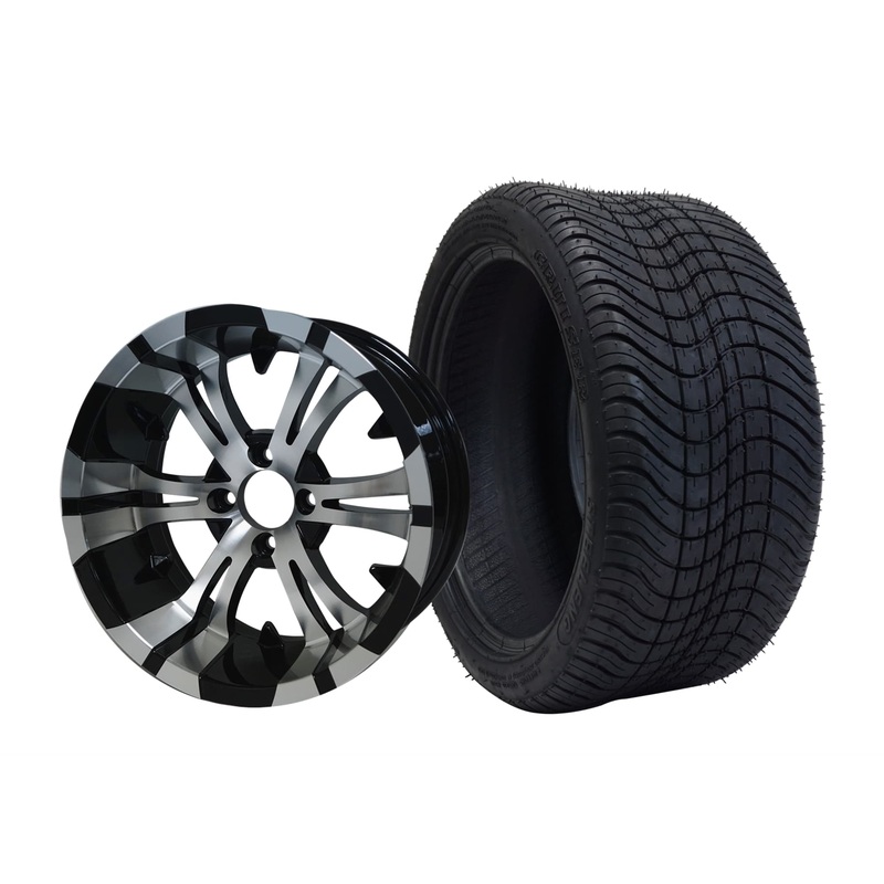 SGC 14″ Vampire Machined/Black Wheel – Aluminum Alloy / STEELENG 205/30-14 Low Profile Tire DOT Approved Tires Combo – Set of 4