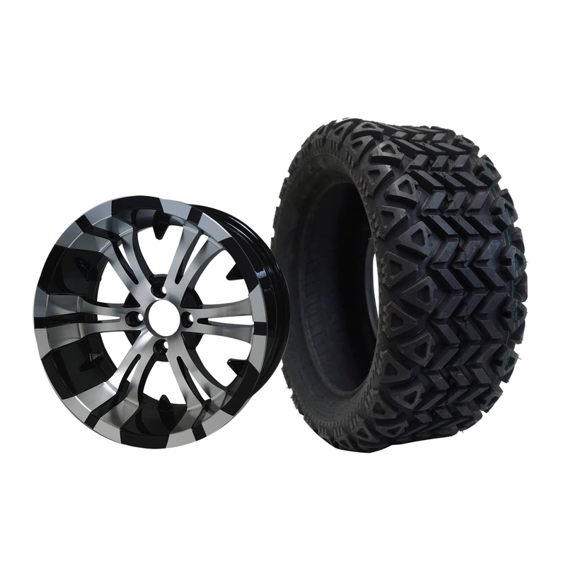 SGC 14″ Vampire Machined/Black Wheel – Aluminum Alloy / STEELENG 23″x10″-14″ All Terrain Tire DOT Approved Tires Combo – Set of 4