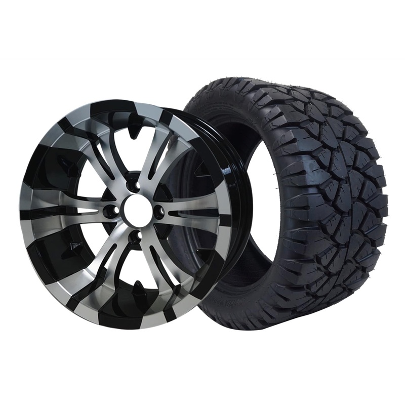 SGC 14″ Vampire Machined/Black Wheel – Aluminum Alloy / STEELENG 23″x10.5″-14″ STINGER AT Tire DOT Approved Tires Combo – Set of 4