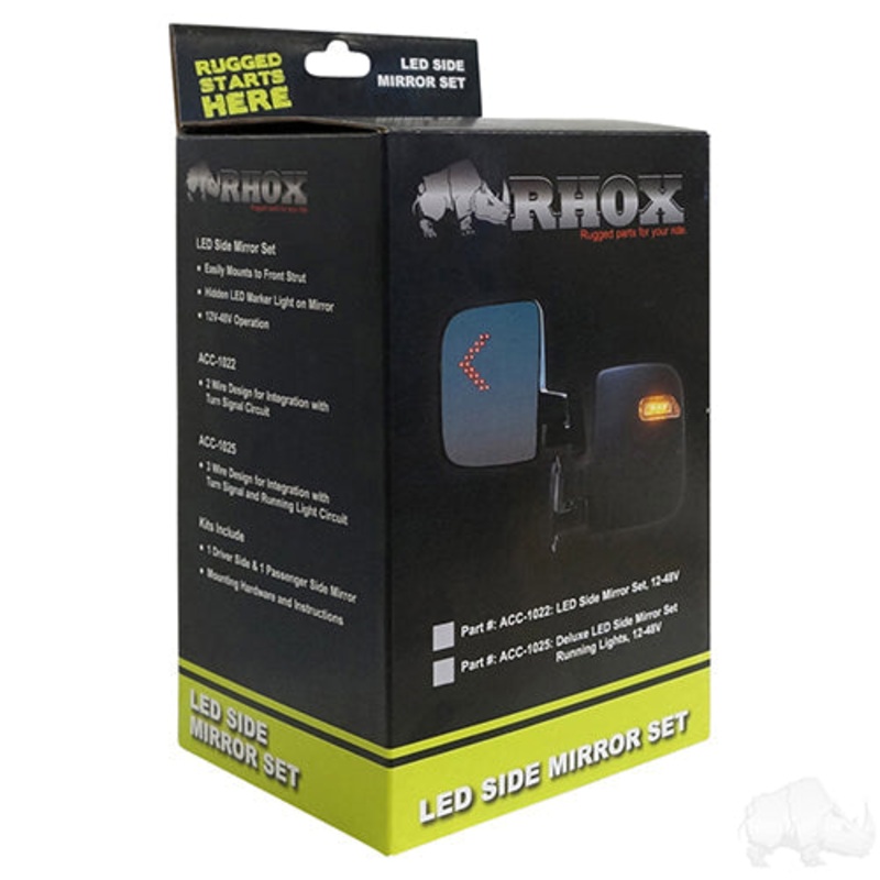 Golf Cart Mirror -Side LED -SET OF 2 -12V-48V -2 wire