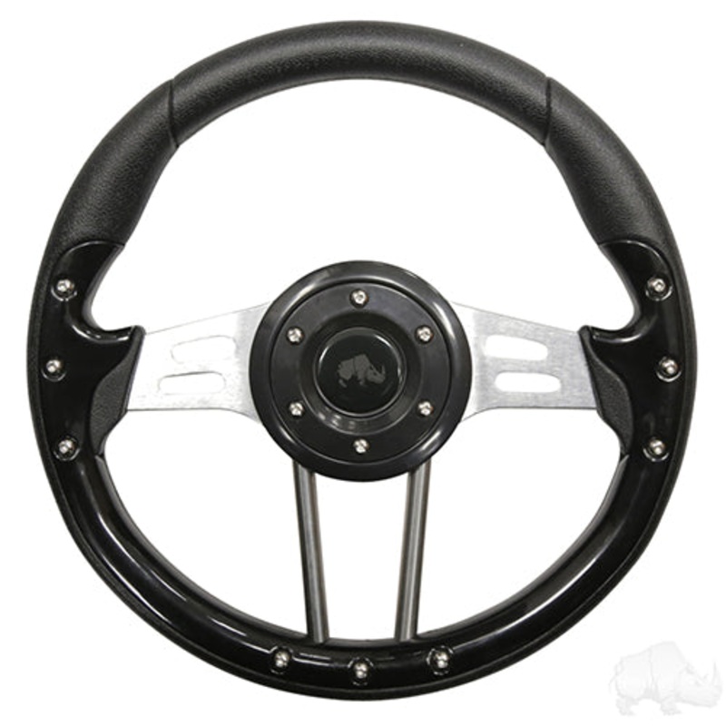 Aviator 4 13″ Golf Cart Steering Wheel (Black Grip/Brushed Aluminum Spokes)