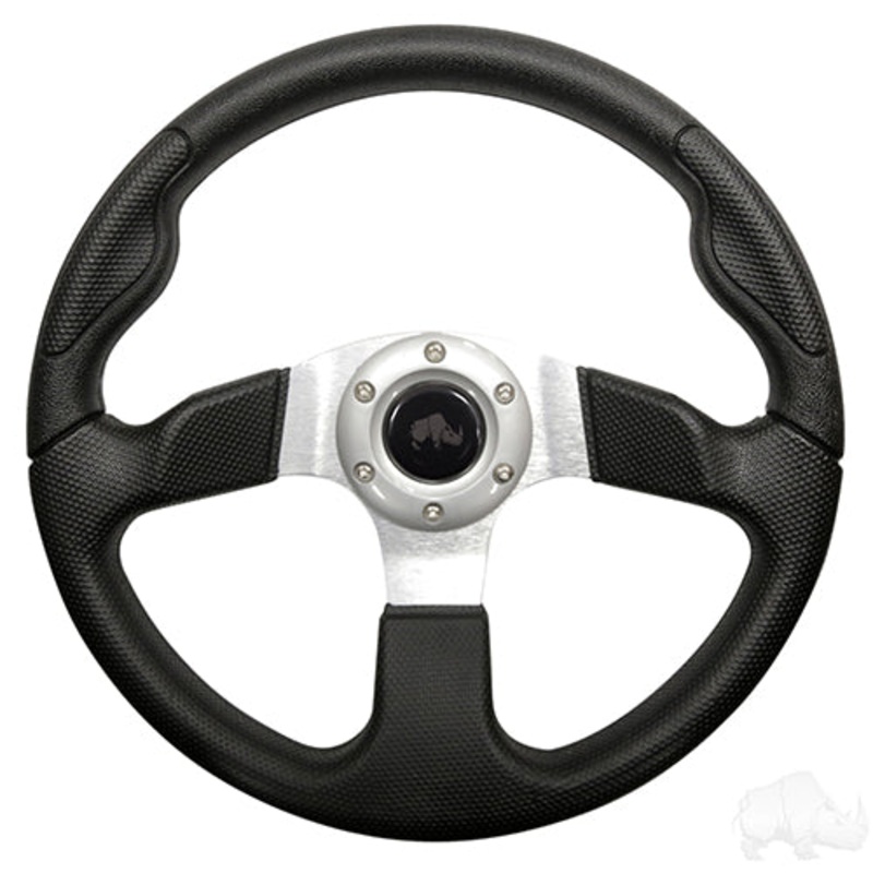 Golf Cart Steering Wheel – Formula GT -13″ Diameter (Black Grip/Brushed Aluminum Spokes)