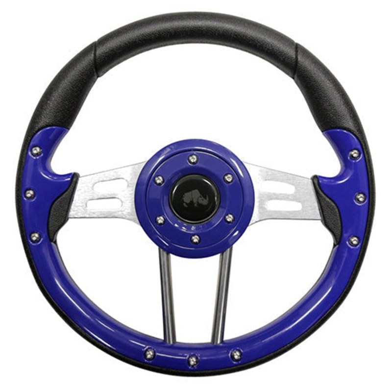 RHOX Golf Cart Steering Wheel -Aviator 4 Blue Grip/Brushed Aluminum Spokes 13″ Diameter