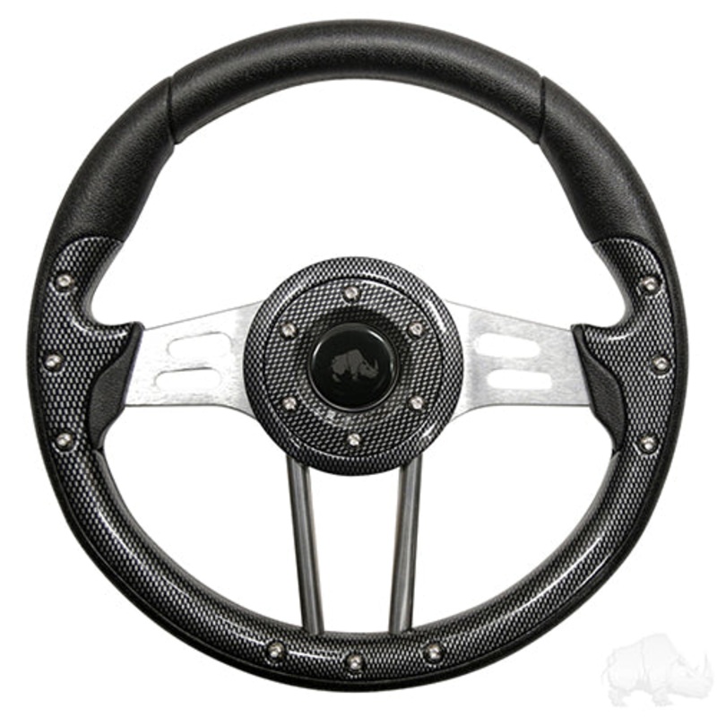 RHOX Golf Cart Steering Wheel -Aviator 4 Carbon Fiber Grip/Brushed Aluminum Spokes 13″ Diameter