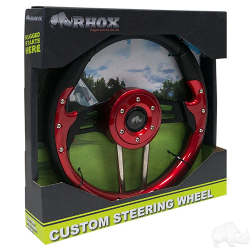 RHOX Golf Cart Steering Wheel -Aviator 4 Red Grip/Black Spokes 13″ Diameter