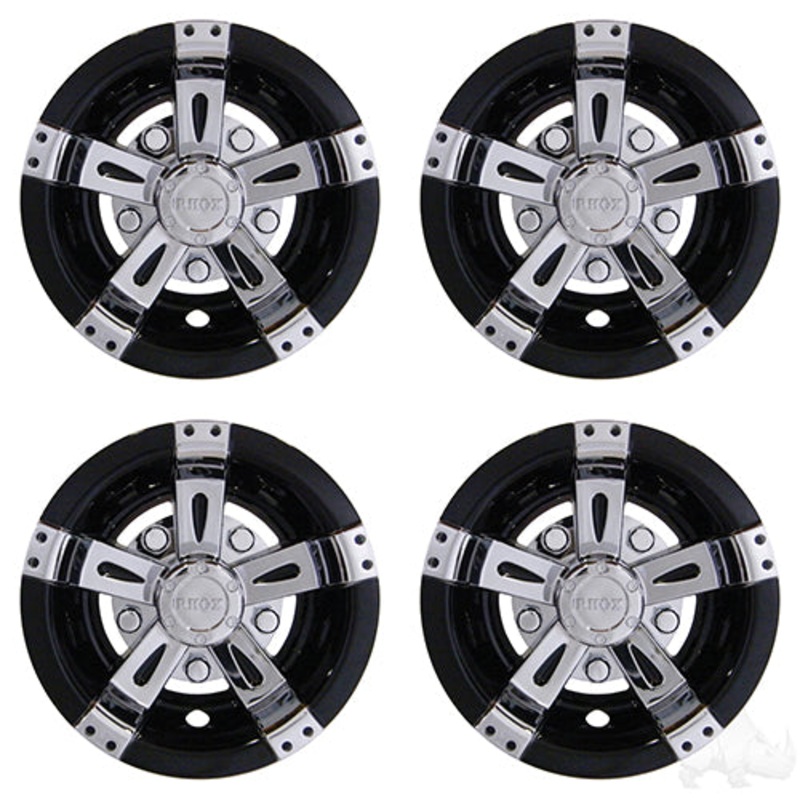 RHOX Golf Cart Wheel Cover – SET OF 4 – 10″ Vegas Chrome/Black