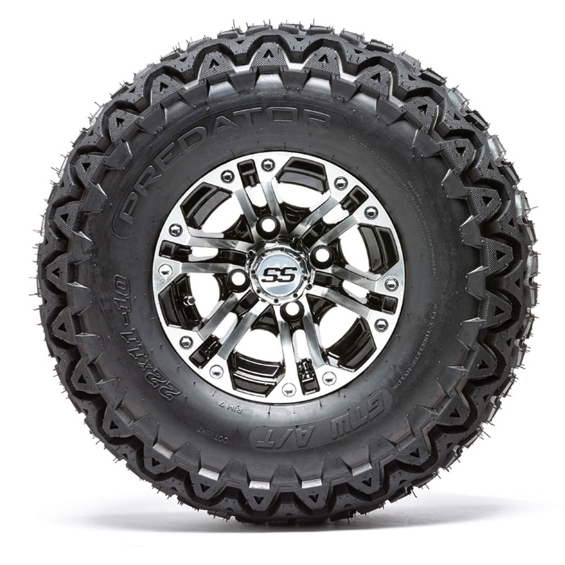 10″ GTW Specter Black and Machined Wheels with 22″ Predator A/T Tires Set of 4