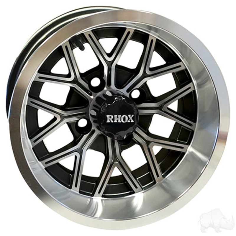 12″ RHOX Golf Cart Wheel –  12×7 ET-25 Machined Gloss Black