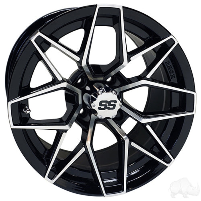 14” RHOX RX381 Golf Cart Wheel –  14X7 ET-25 Machined Gloss Black