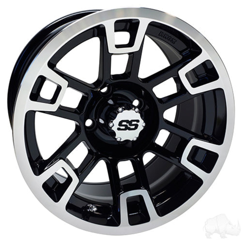 14” RHOX RX391 Golf Cart Wheel –  14×7 ET-25 Machined Gloss Black