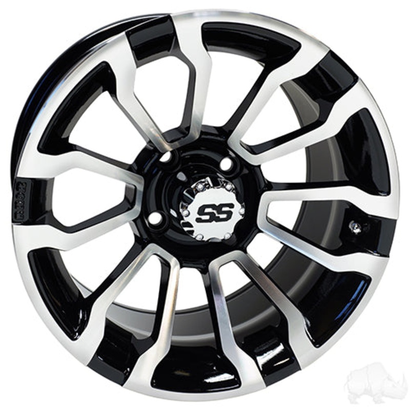 14” RHOX RX402 Golf Cart Wheel –  14×7 ET-25 Machined Gloss Black