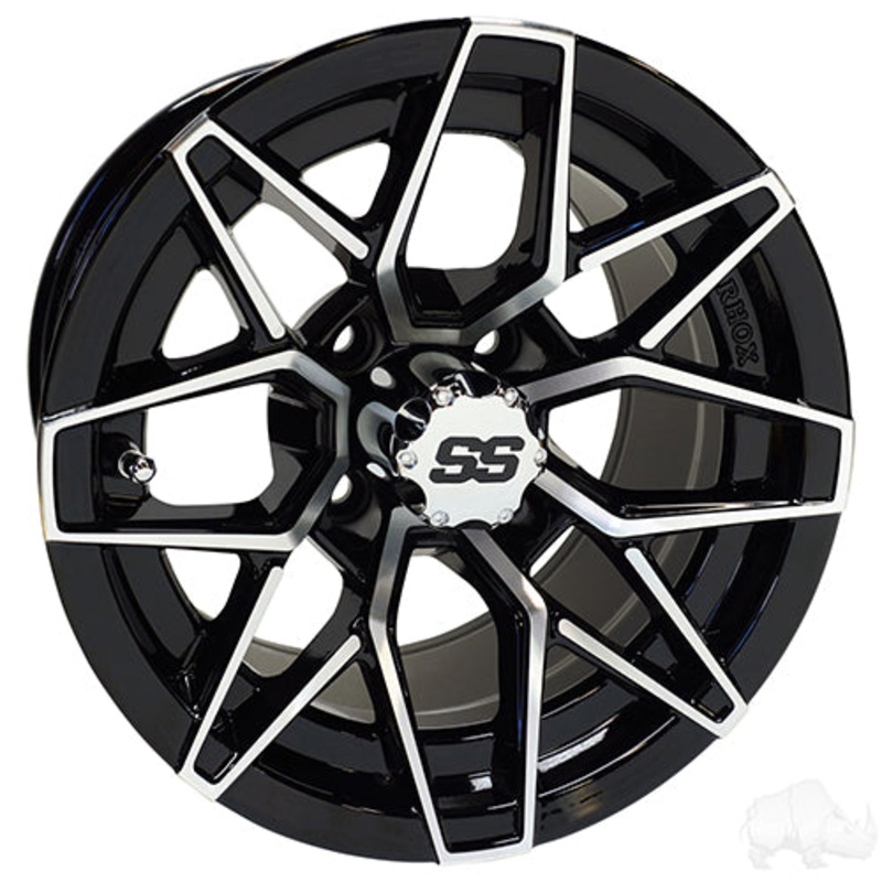 RHOX Golf Cart Wheel RX380 12×7 ET-25 Machined Gloss Black
