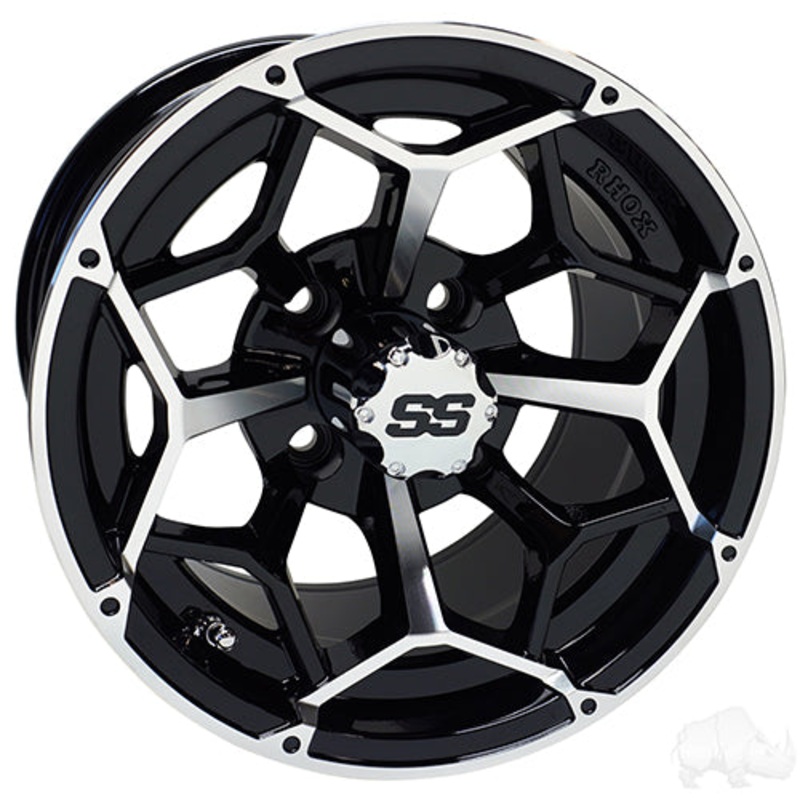 RHOX Golf Cart Wheel RX382 –  12×7 ET-25 Machined Gloss Black