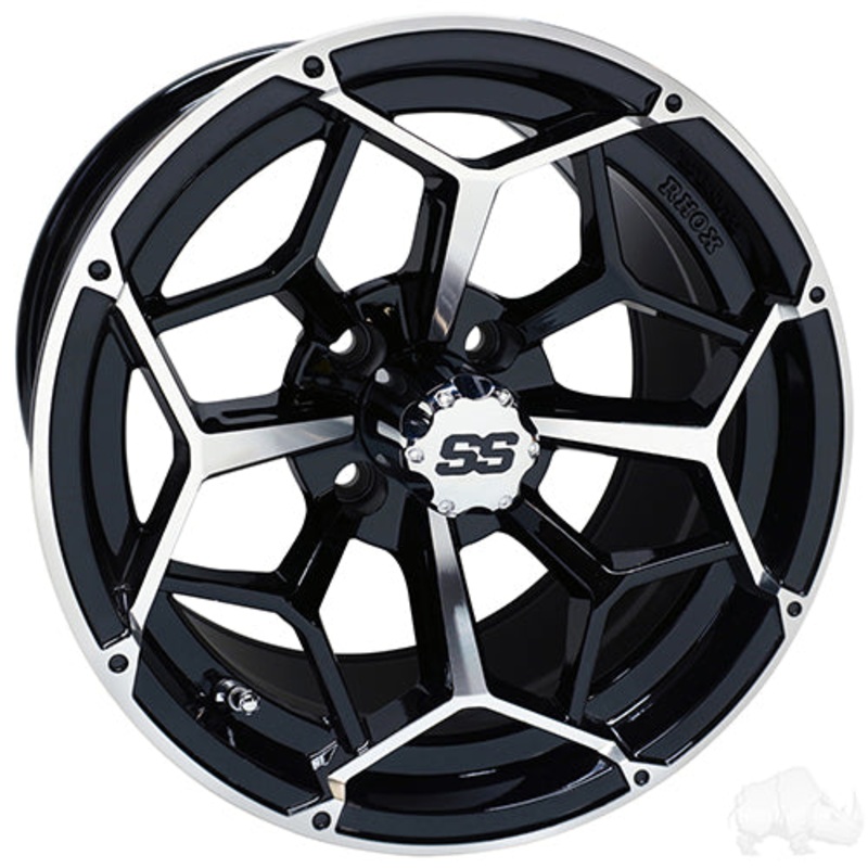 RHOX Golf Cart Wheel RX383 –  14×7 ET-25 Machined Gloss Black