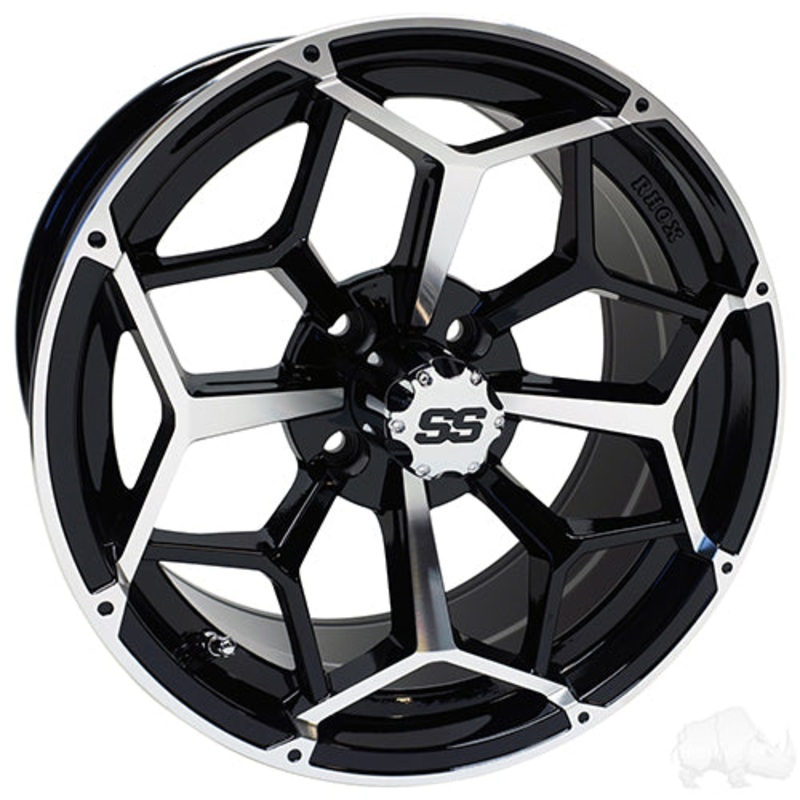 RHOX Golf Cart Wheel RX384 –  15×7 ET-25 Machined Gloss Black