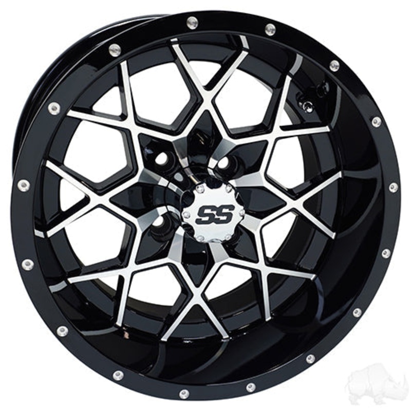 RHOX Golf Cart Wheel RX386 –  14×7 ET-25 Machined Gloss Black