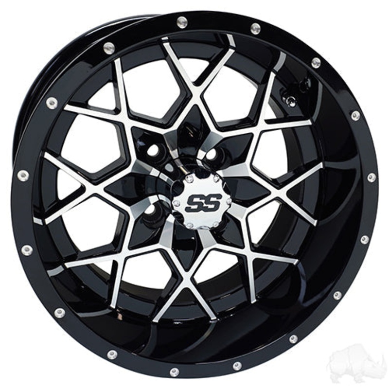 RHOX Golf Cart Wheel RX387 –  15×7 ET-25 Machined Gloss Black