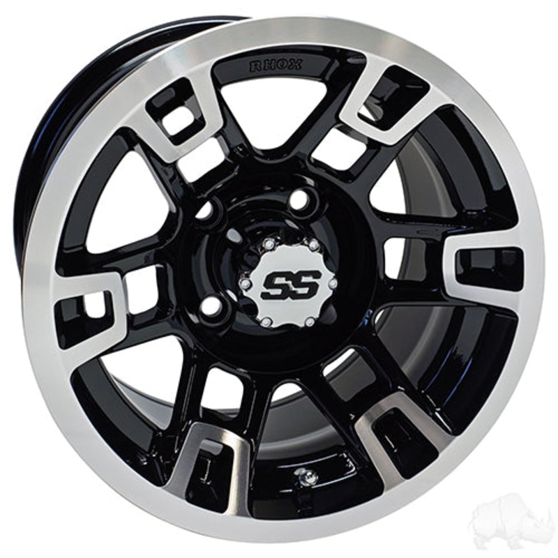 RHOX RX390 –  Golf Cart Wheel 12×7 ET-25 Machined Gloss Black