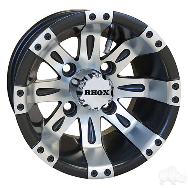 10″ Golf Cart Wheel –  Machined Matte Black Rim & Center Cap –  10×7 ET-25