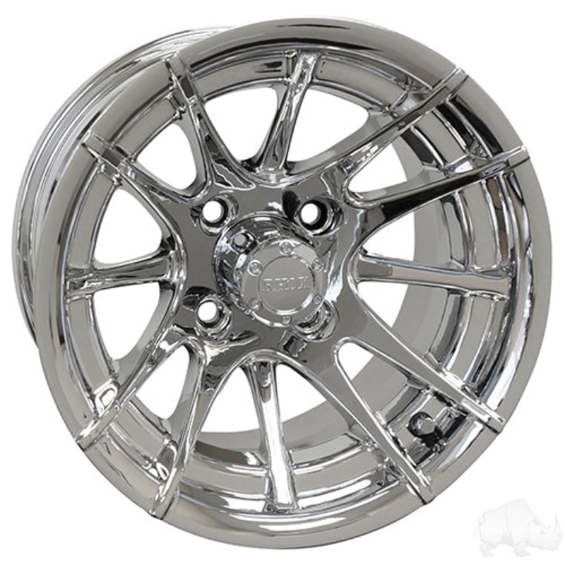 12″ Golf Cart Wheel –  12 Spoke –  Chrome Rim & Center Cap –  12×7 ET-25
