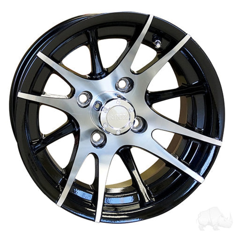 12″ Golf Cart Wheel –  12 Spoke –  Machined/Black Rim & Center Cap –  12×7 ET-25