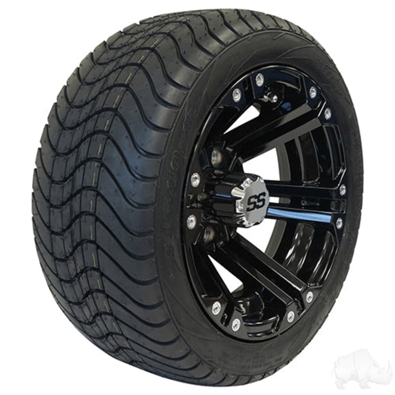 12″ Golf Cart Wheel –  Black Colored Rim & Center Cap –  12×7 ET-25