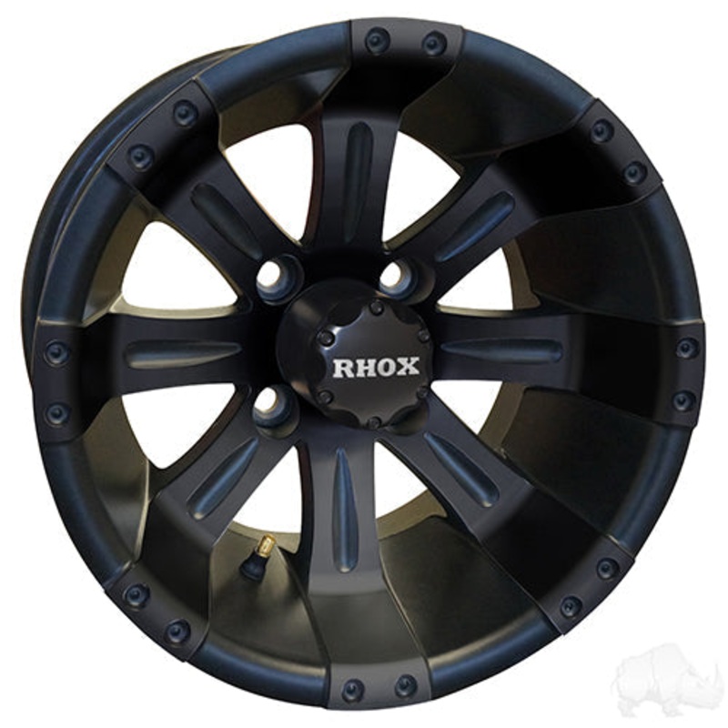 12″ Golf Cart Wheel –  Matte Black Rim & Center Cap –  12×7 ET-25