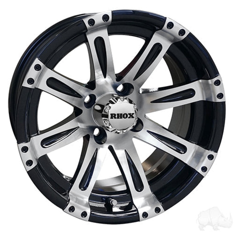 14″ Golf Cart Wheel –  Machined/Black Rim & Center Cap –  14×6 ET-0