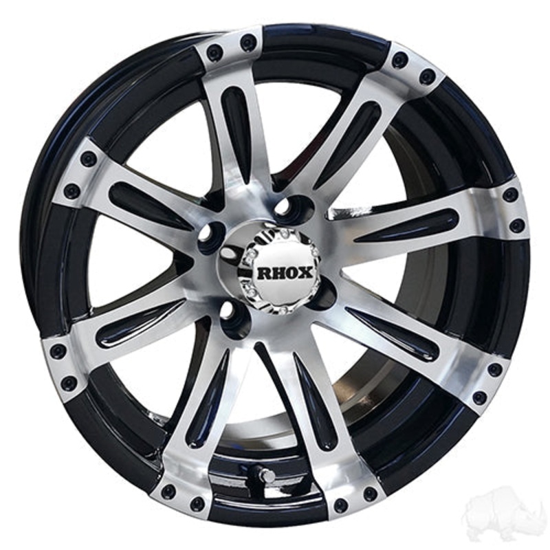 14″ Golf Cart Wheel –  Machined/Black Rim & Center Cap –  14×7 ET-25