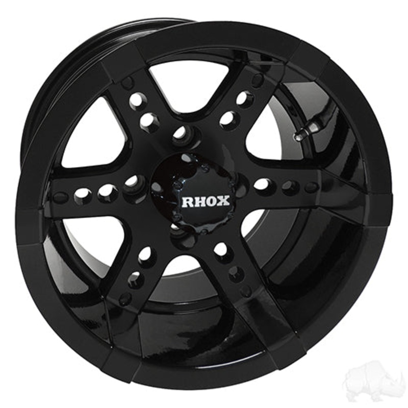 14″ Golf Cart Wheel –  RHOX RX262 –  Black w/ Center Cap –  14×7 ET-25