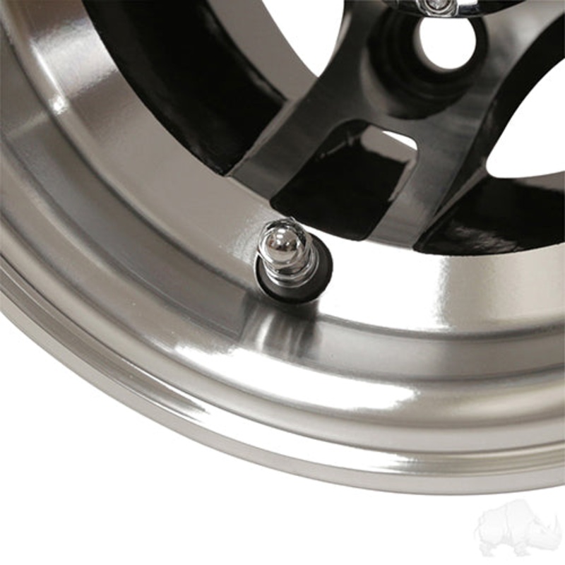 8″ Golf Cart Wheel –  Machined/Black Rim & Center Cap –  8×7 ET-27