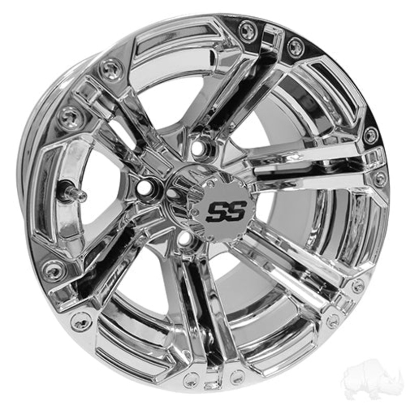 12″ Golf Cart Wheel – Chrome Rim & Center Cap – 12×7 ET-25