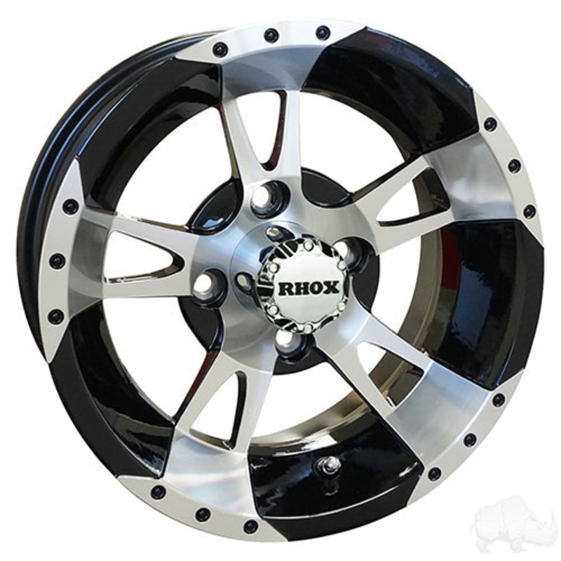 12″ Golf Cart Wheel – Machined/Black Rim & Center Cap – 12×7 ET-25