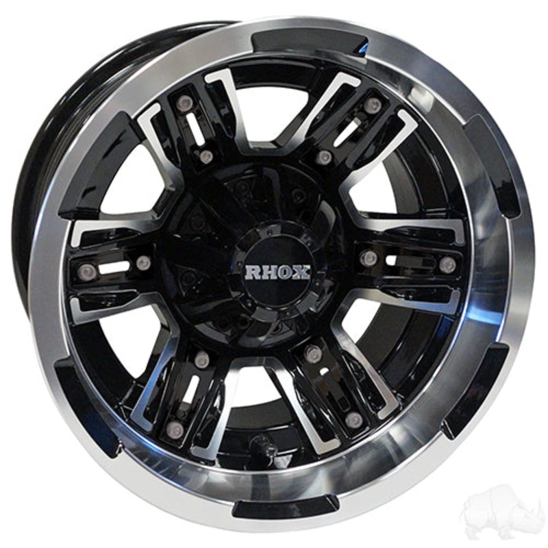 12″ Golf Cart Wheel – Machined Gloss Black Rim – 12×7 ET-25