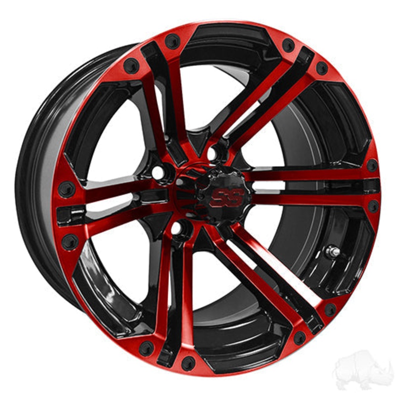 14″ Golf Cart Wheel – Black/Red Rim & Center Cap – 14×7 ET-25