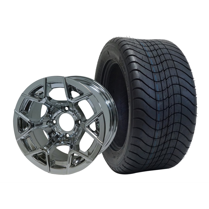 SGC 12″ Rally Chrome Wheel – Aluminum Alloy / STEELENG 215/50-12 Comfort Ride Street Tire DOT Approved Tires Combo – Set of 4