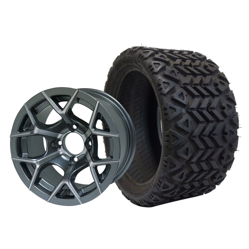 SGC 12″ Rally Machined/Gunmetal Wheel – Aluminum Alloy / STEELENG 18″x8.5″-12″ All-Terrain Tire DOT approved Tires Combo – Set of 4