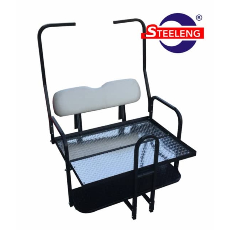 Rear Flip Seat For Club Car DS Golf Cart 1982-2000 Model (White Cushion w/t Grab Bar Attachment)