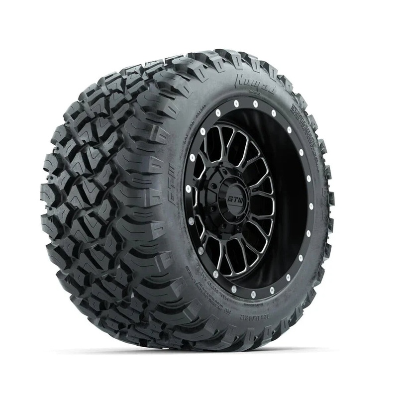 Set of (4) 12 in GTW Helix Machined & Black Wheels with 22×11-R12 Nomad All-Terrain Tires