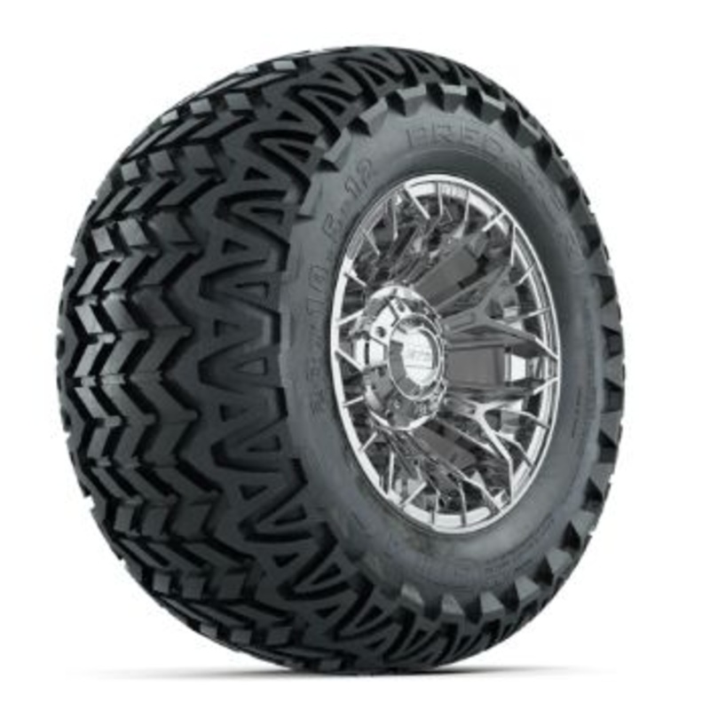 Set of (4) 12 in GTW Stellar Chrome Wheels with 23×10.5-12 Predator All-Terrain Tires