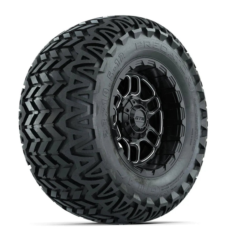 Set of (4) 12 in GTW Titan Machined & Black Wheels with 23×10.5-12 Predator All-Terrain Tires