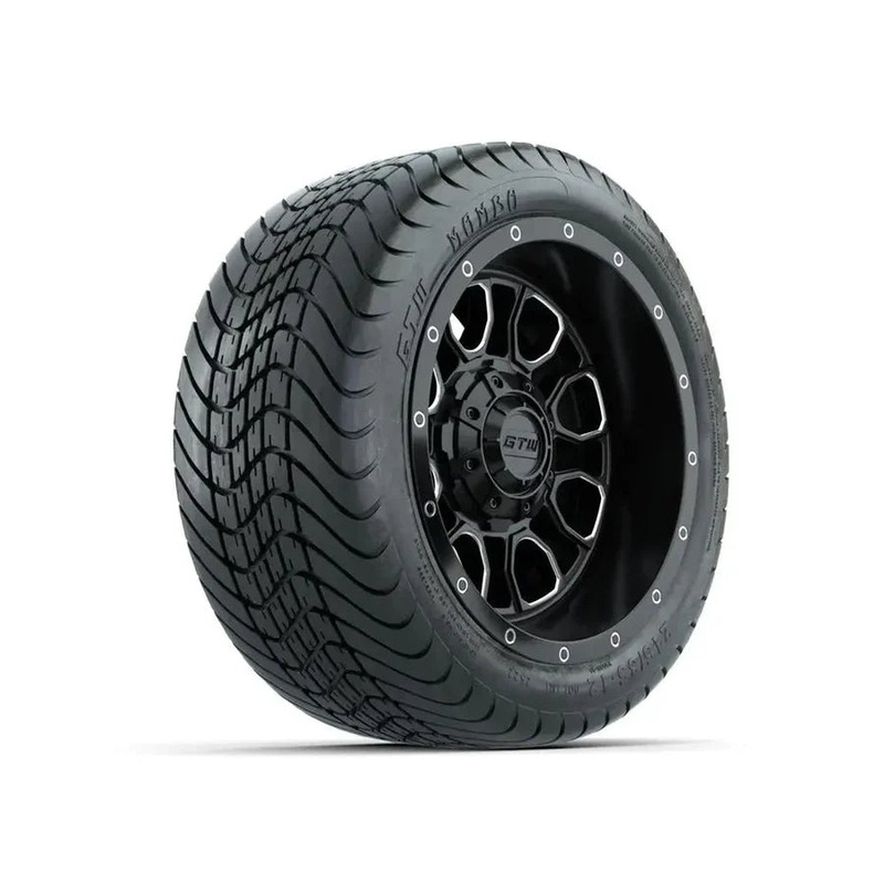 Set of (4) 12 in GTW Volt Machined & Black Wheels with 215/35-12 Mamba Street Tires