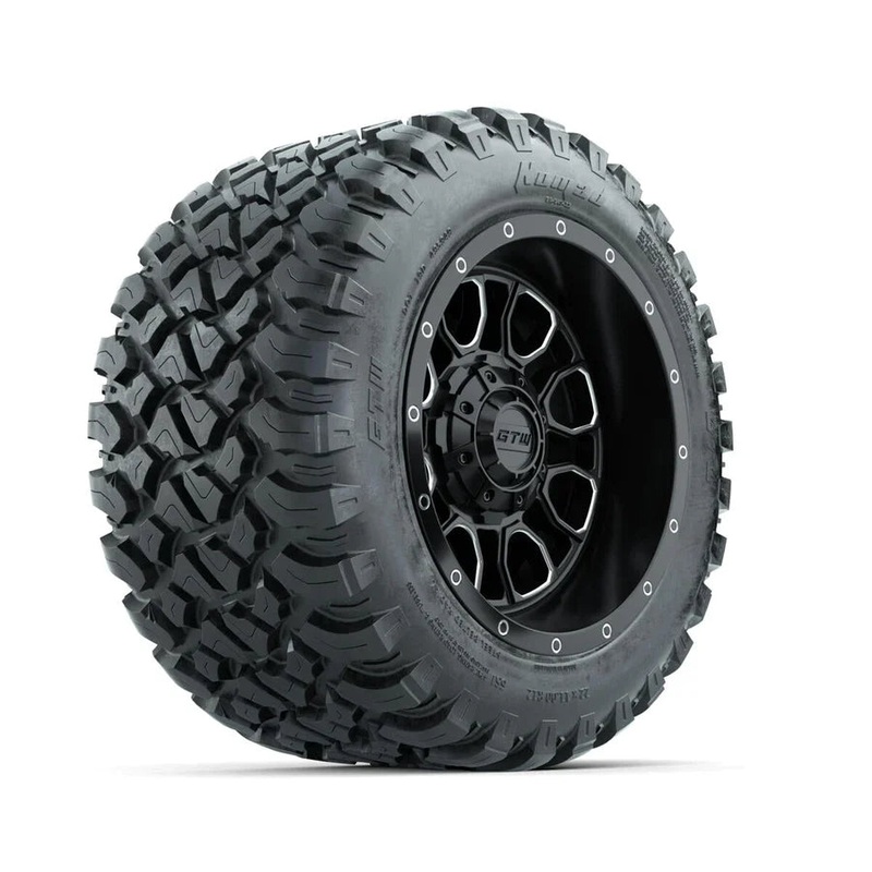 Set of (4) 12 in GTW Volt Machined & Black Wheels with 22×11-R12 Nomad All-Terrain Tires