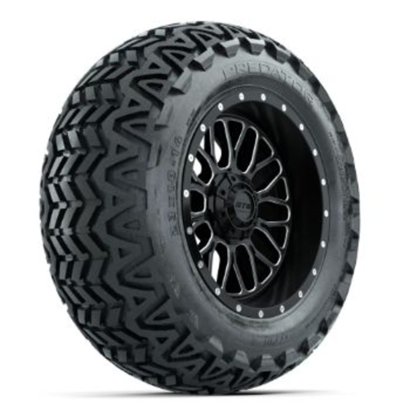 Set of (4) 14 in GTW Helix Machined & Black Wheels with 23×10-14 Predator All-Terrain Tires